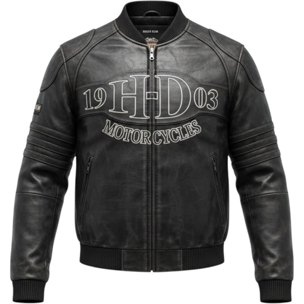 Harley Davidson Mens M Black Leather Cylinder Bomber Jacket 97134-13VM Cowhide